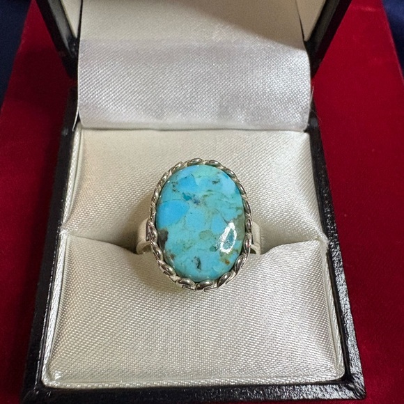 Ring*Turquoise & 925 Sterling Silver Beautiful Blue Color and Markings - Picture 1 of 7